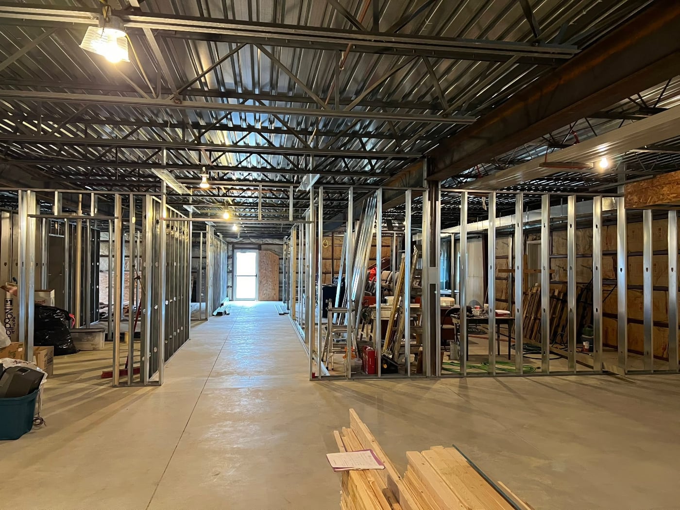 Framing underway in the Christ Lutheran Church basement in Manhattan, KS