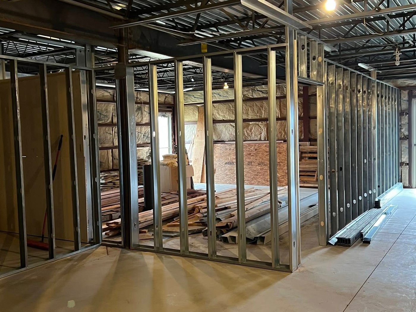 Basement build-out progress for classrooms and ministry space